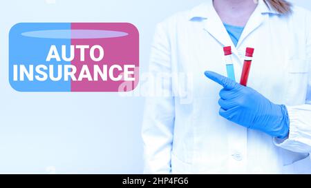Writing displaying text Auto Insurance, Conceptual photo Protection against financial loss in case of accident Testing Medicine And Vaccine For Virus Stock Photo