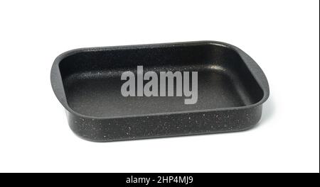 empty black rectangular non-stick oven tray isolated on white background, top view Stock Photo