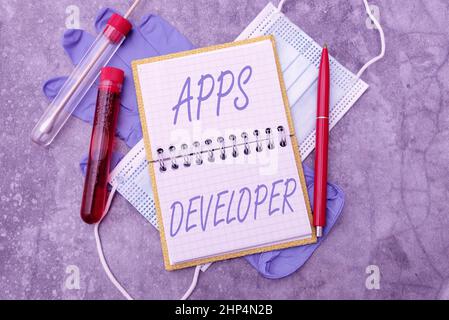 Inspiration showing sign Apps Developer, Business idea Graphic artist Software Programmer and Analyst Experts Researching Preventive Medications, Vira Stock Photo