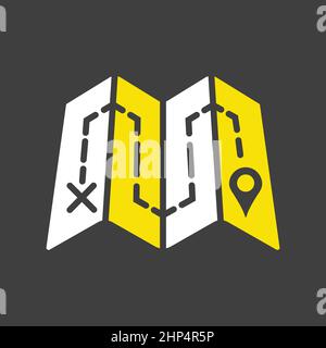Map with route vector icon on dark background. Navigation sign Stock Vector
