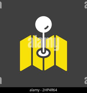 Map with pin, geo locate, pointer vector icon on dark background Stock Vector