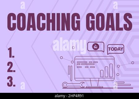 Hand writing sign Coaching Goals, Word Written on Empowers individuals Encourages them to take responsibility Computer Maintenance And Repair Concept, Stock Photo