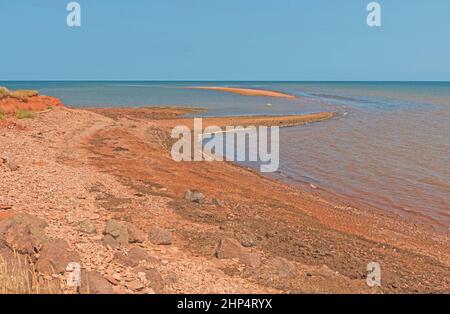 Lonely Spit of Land as the Tide Comes In on the North Cape of Prince Edward Island in Canada Stock Photo