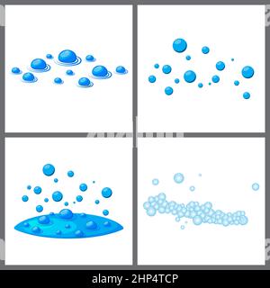 Bubbles, foam and suds icon set.  Vector illustration isolated on white. Stock Vector