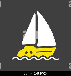 Sailing yacht flat vector icon isolated on dark background Stock Vector