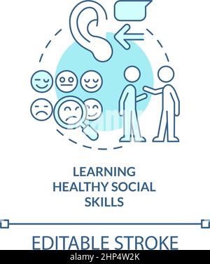 Learning healthy social skills turquoise concept icon Stock Vector
