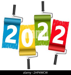 four colors paint roller concept for New Year 2022 Stock Vector
