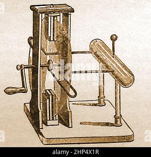 EARLY ELECTRICITY EXPERIMENTS   - A late 19th Century engraving of an electric plate machine to produce electricity. Stock Photo