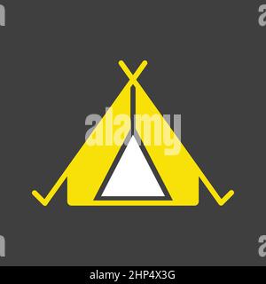 Tourist tent vector icon on dark background. Camping and Hiking sign Stock Vector