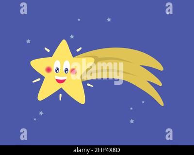 Christmas cartoon star with bright trail. Vector illustration Stock Vector