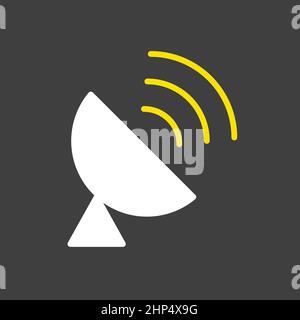 Sputnik antenna vector icon on dark background. Navigation sign Stock Vector