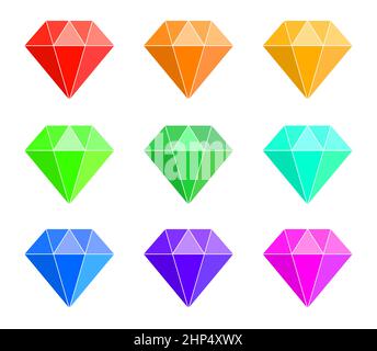 Diamond stone simple cartoon icon. Crystal gemstone symbol set. Vector illustration isolated on white. Stock Vector