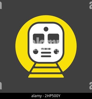 Subway underground metro train flat vector icon on dark background Stock Vector