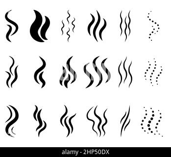 Vapour icon. Odour symbol. Aroma steam wave.  Vector illustration set isolated on white. Stock Vector