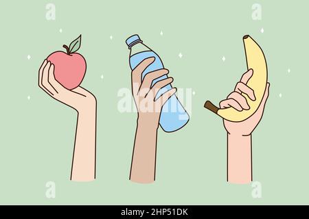 People hands hold good products for healthy lifestyle Stock Vector