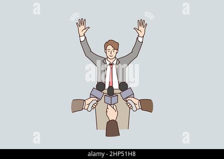 Male politician talk at interview with journalists Stock Vector