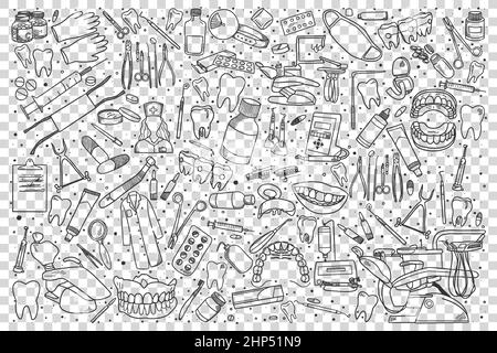 Stomatology doodle set Stock Vector