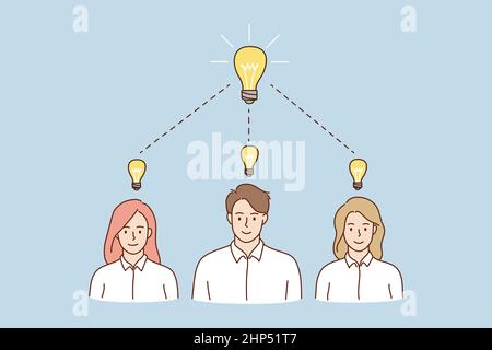 Smiling people think solve business idea together Stock Vector