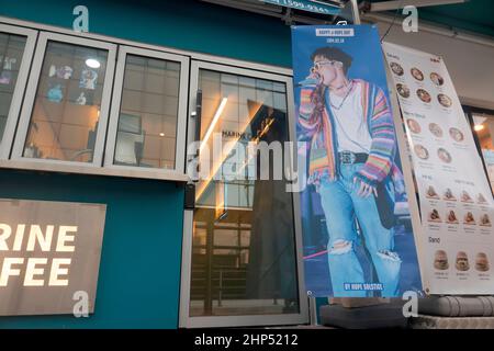 BTS member J-Hope, Feb 16, 2022 : A cafe decorated to celebrate BTS member J-Hope's 28th birthday in Seoul, South Korea. The idol born Jung Ho-Seok, turns 28 on February 18, 2022. Credit: Lee Jae-Won/AFLO/Alamy Live News Stock Photo