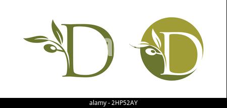 Olive Monogram Initial Letter D Stock Vector