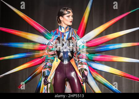 lady gaga sea urchin dress London, UK, 18th Feb 2022. On/Off presents Jack Irving, catwalk at the Grosvenor House Hotel Ballroom during London Fashion Week. On|Off celebrates its twentieth year, supporting and showcasing the work of designers 050726MD-25%