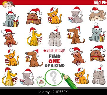 one of a kind game for kids with pets on Christmas time Stock Vector