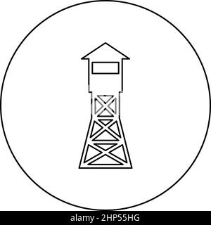 Watching tower Overview forest ranger fire site icon in circle round black color vector illustration solid outline style image Stock Vector