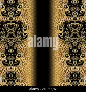 Animals Skin with Golden Baroque Ready for Textile Prints. Stock Photo