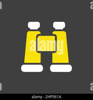 Binocular vector icon on dark background. Camping and Hiking sign Stock Vector