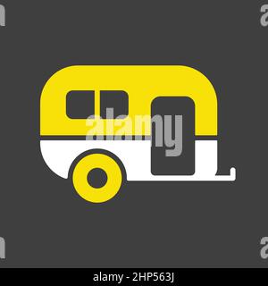 Caravan trailer vector icon on dark background. Camping sign Stock Vector