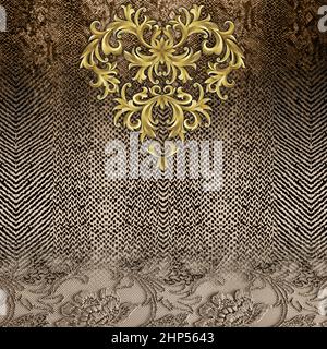 Animals Skin with Golden Baroque Ready for Textile Prints. Stock Photo