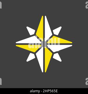 Wind rose vector icon on dark background. Navigation sign Stock Vector