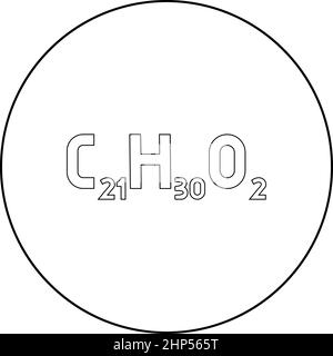 Chemical formula C21H30O2 Cannabidiol CBD Phytocannabinoid marijuana pot grass hemp cannabis molecule icon in circle round black color vector illustration solid outline style image Stock Vector