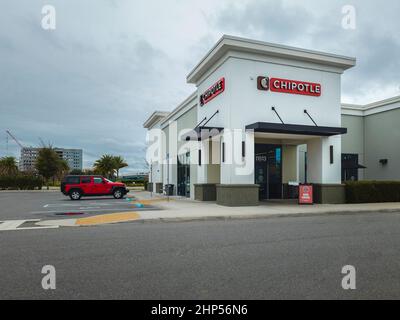 Orlando, Florida - February 5, 2022: New Hartford, New York - Aug 18, 2019: Wide View of Chipotle Restaurant, Chipotle is an American Fast Food Brand Stock Photo