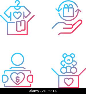 Donating used goods gradient linear vector icons set Stock Vector