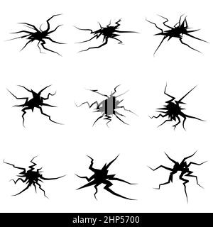Crack on ground.Top view of simple fractured terrain. Vector illustration set isolated on white. Stock Vector