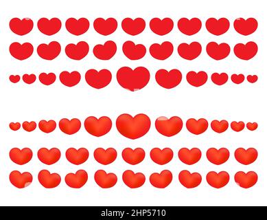 Heart symbol border or divider set. Vector illustration isolated on white. Stock Vector
