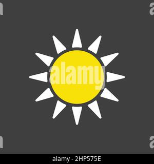 Sun vector isolated flat icon on dark background. Weather sign Stock Vector
