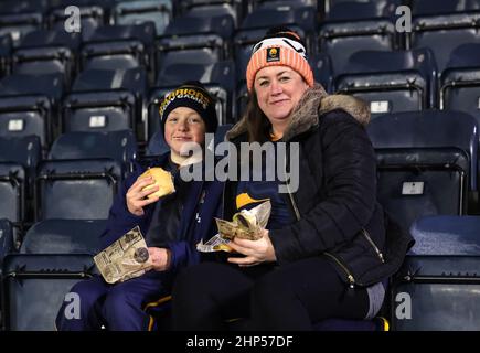 Worcester Warriors fans in the stands before the Gallagher Premiership match at Sixways Stadium, Worcester. Picture date: Friday February 18, 2022. Stock Photo