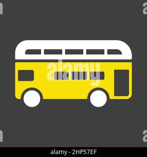 Double decker bus flat vector icon on dark background Stock Vector