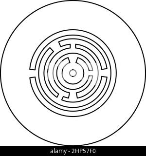 Round labyrinth Circle maze icon in circle round black color vector illustration solid outline style image Stock Vector