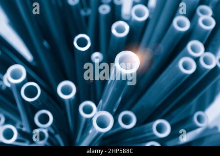 Close up to blue plastic pipe as a background plumbing to utilities Stock Photo
