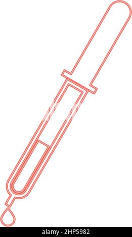 Neon pipette with drop red color vector illustration flat style image Stock Vector