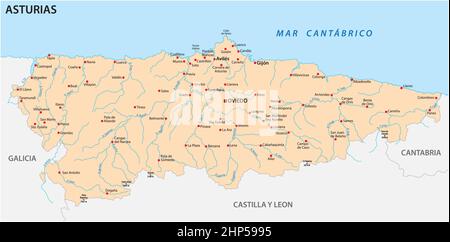 vector map of the Spanish autonomous community of Asturias Stock Vector