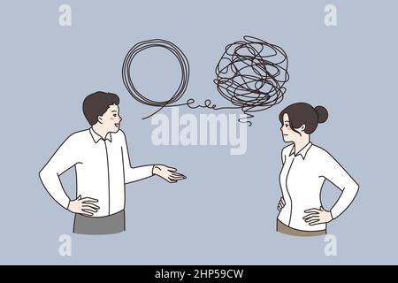 Businesspeople talk solve complex business problem together Stock Vector