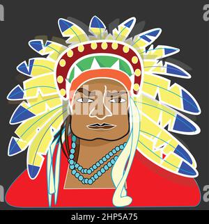 Indian redskin with big feather heat Stock Vector