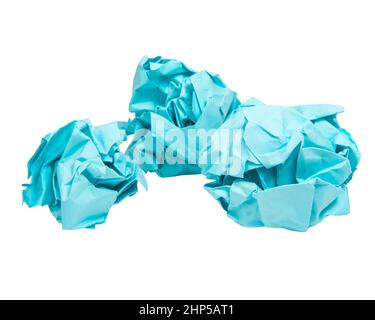Crumpled balls blue paper isolated on the white background Stock Photo