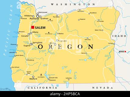 Oregon, OR, political map, US state, The Beaver State Stock Vector