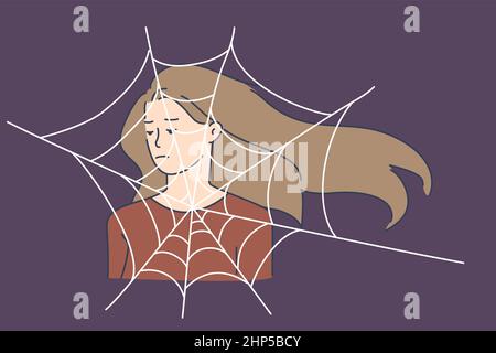 Unhappy young woman feeling depressed in life Stock Vector