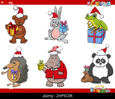 set of cartoon animals on Christmas time Stock Vector